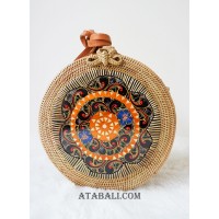 circle sling bags rattan with wooden hand carved handmade bali